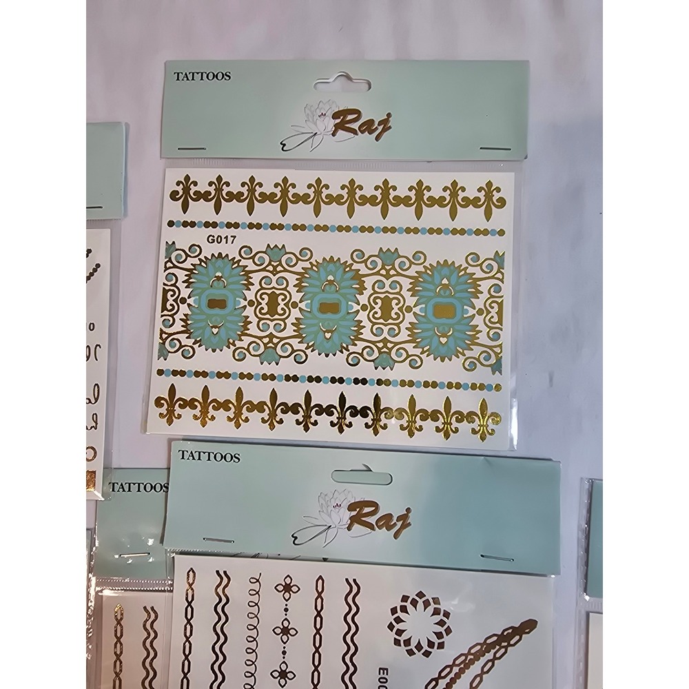 Raj Metallic Temporary Tattoos Body Art Gold Silver Henna Style Stickers Lot‎ - Picture 3 of 11